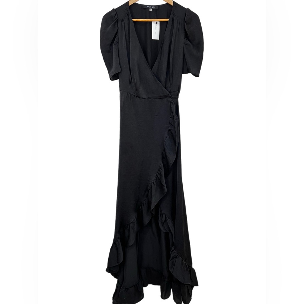 New with tags Sugar + lips black ruffle satin dress
